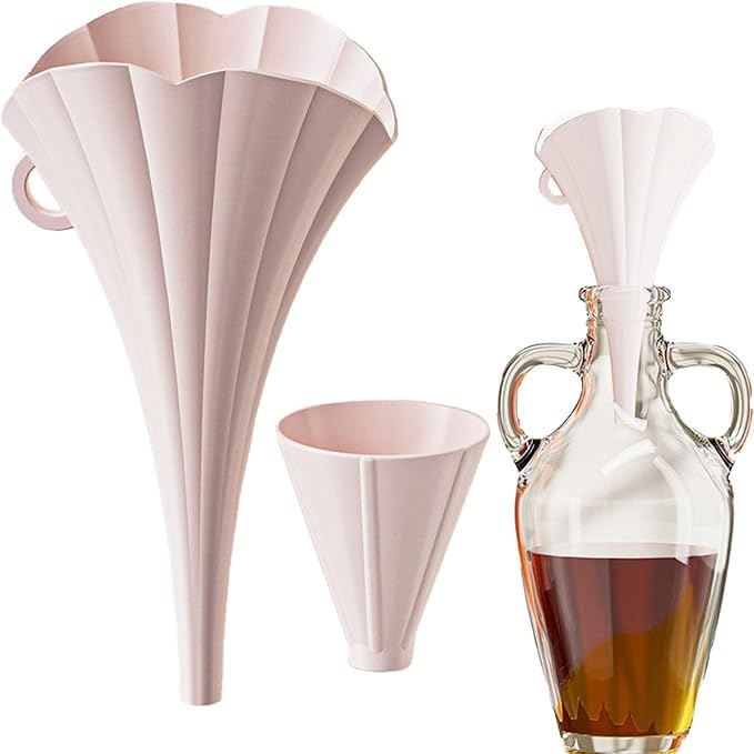 Funnel silicone flower shape folding with supporter, oil dispenser, Liquid Powder Transfer, Water Bottle, small grocery, Oil, Sauce, Water, Juice, Small Food-grains (Pink)