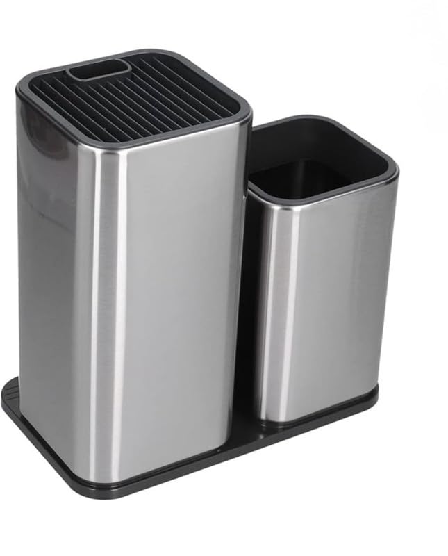 Downtown Knife Block Stand Stainless Steel Knife Storage Organizer with Dual Holder Modern Kitchen Knife Stand for Safe Storage and Easy Access Space Saving Countertop Organizer