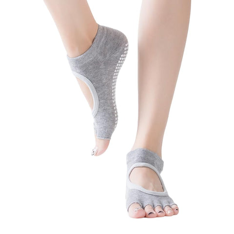 SHWODAY Non-Slip Yoga Socks for Women & Men Cotton Grippy Toe Socks with Cross Straps Anti-Skid for Pilates Barre, Dance, Hospital Unisex Breathable Short Crew Socks