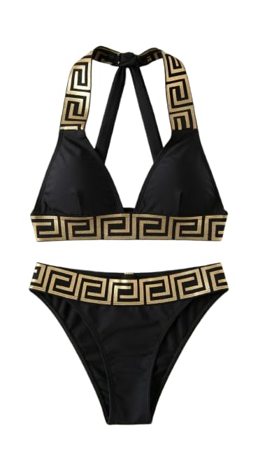 Women's Two Piece Lace Up Bikini Set | Elastic Raw Lace Swimsuit | Black Swimsuit One Size