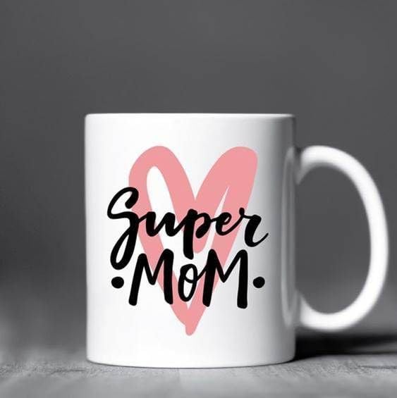 SM4U Super Mom Coffee Mug, White Ceramic with Pink Heart Design, 11 oz