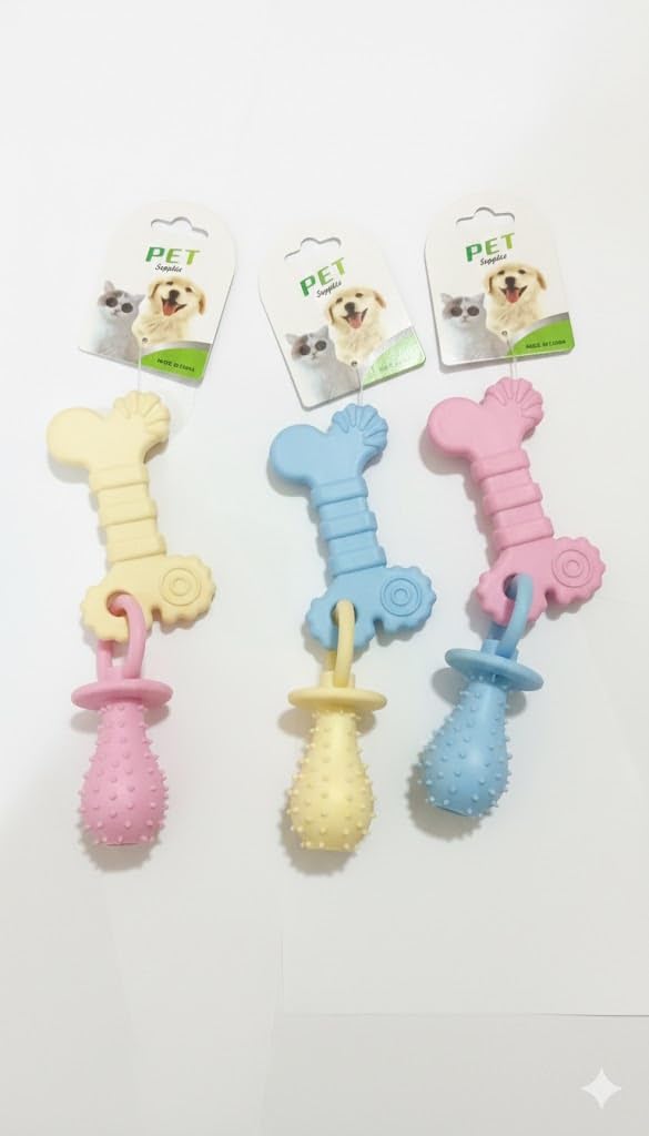 Pet Chew Toy, Bone Shape with Textured Grip, Soft Teething Toy for Dogs, Assorted Colours (PinkXBlue)