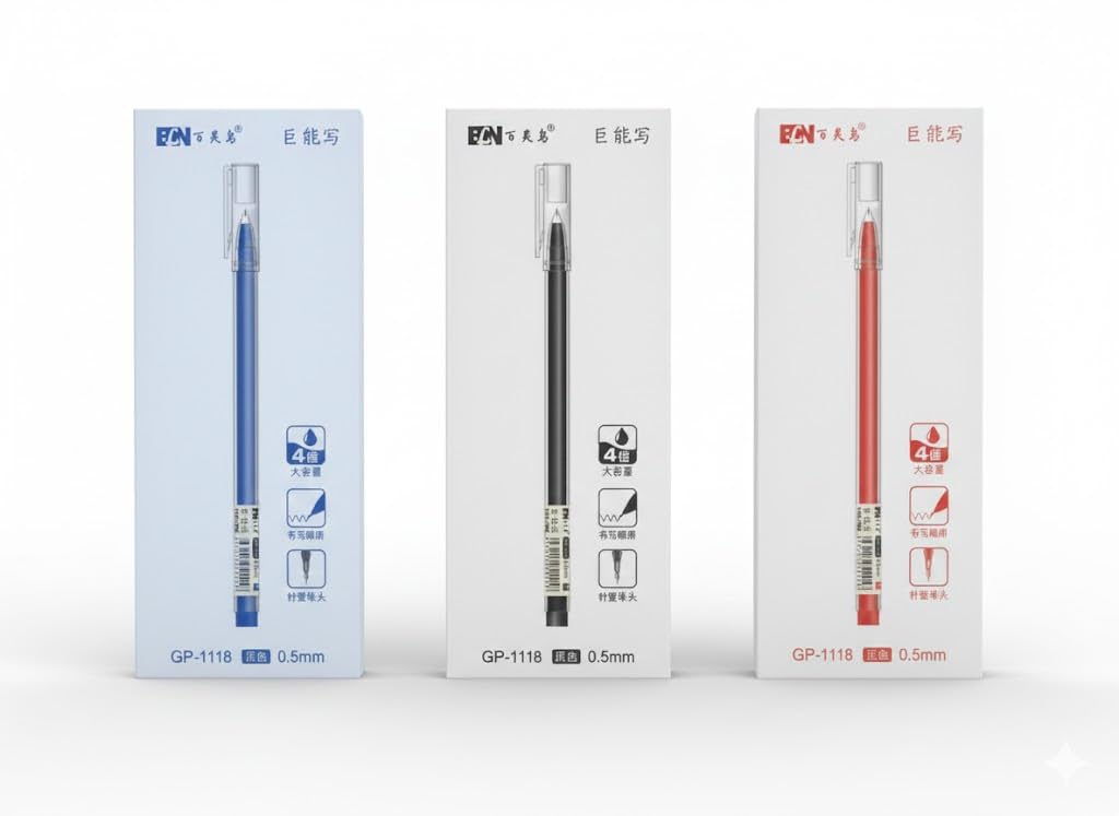 Smooth-Flow 0.5mm Gel Ink Pens – Quick-Drying, Smudge-Free Writing – Pack of 12 for Office, School & Daily Use (12 Black + 12 Blue + 12 Red)