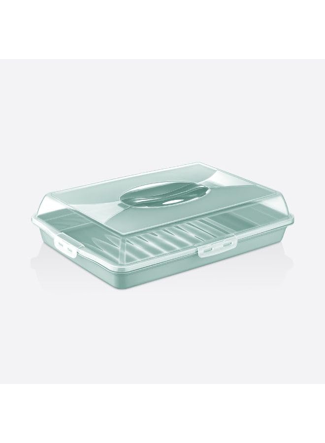 Rectangular Cake Carrier with Locking Lid 45 x 31 x 10 cm â€“ Portable Cake Container for Travel, Storage & Transport â€“ Cupcake & Cake Holder Box with Handle â€“ BPA-Free Bakery Organizer (Green)