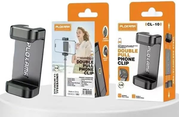 V VOLT CL-10 Phone Holder Clip with 1/4" Screw Hole Dual Pull System Strong Hold for Selfie Stick Tripod iPhone Samsung Photography