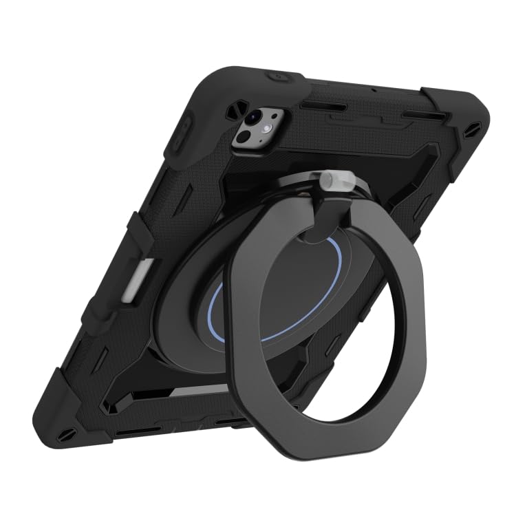 ECO for iPad Pro 11 Inch M4 2024 (5th Generation),Shockproof Rubber Hybrid PC Hard Case Folding Handle Stand Heavy Duty Protective Cover for iPad Pro 11.0 inch with 360° Rotating Handle Stand (Black)