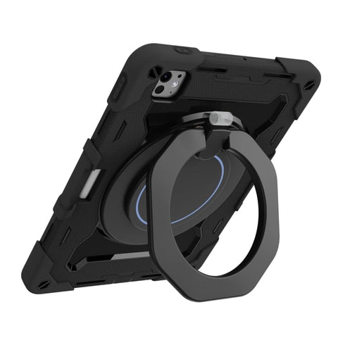 ECO for iPad Pro 11 Inch M4 2024 (5th Generation),Shockproof Rubber Hybrid PC Hard Case Folding Handle Stand Heavy Duty Protective Cover for iPad Pro 11.0 inch with 360° Rotating Handle Stand (Black)