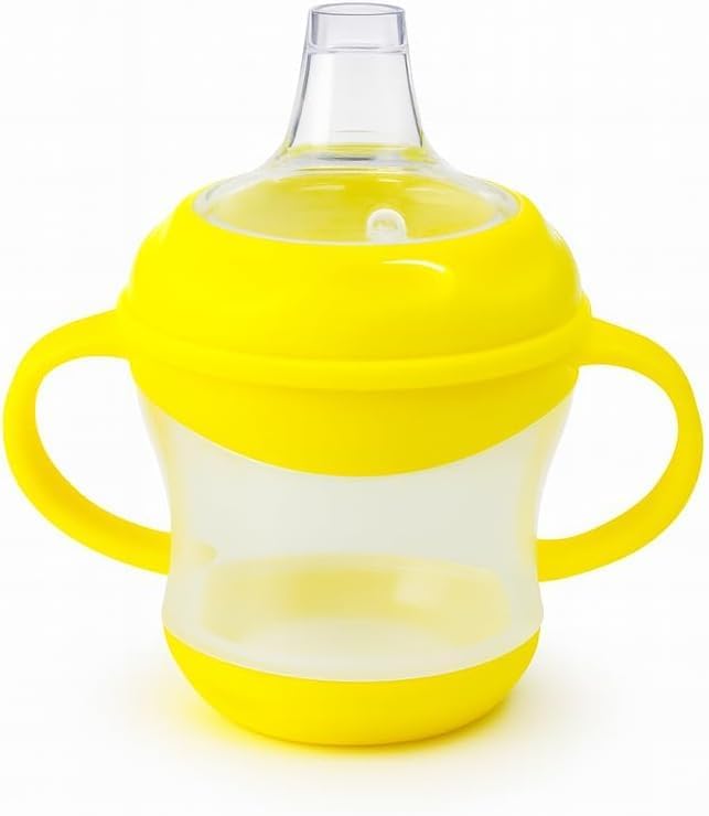 Water Bottle, Cup 160 ml with Handles, Soft Silicone Spout, Leak-Resistant BPA-Free Plastic Drinking Cup, Easy to Clean (Yellow)