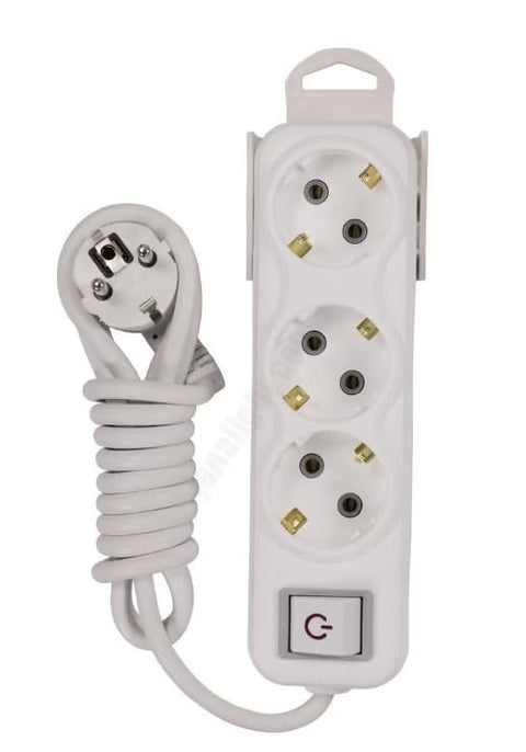 Power Strip 3 Socket Extension Cord 2 Meter with Switch, Heavy Duty Multi Plug Adapter 16A 250V 3500W Safe Electrical Extension Cable for Home Office Electronics Durable Power Distribution Strip