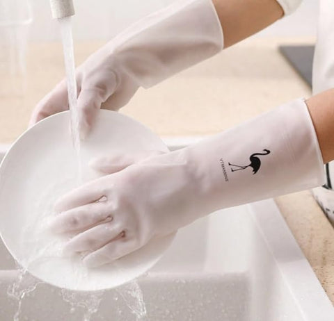Waterproof Kitchen Gloves with Safe and Effective Grip for Easy Cleaning - Washing Gloves and Cleaning Kitchen Tools - Size (Larg) - White