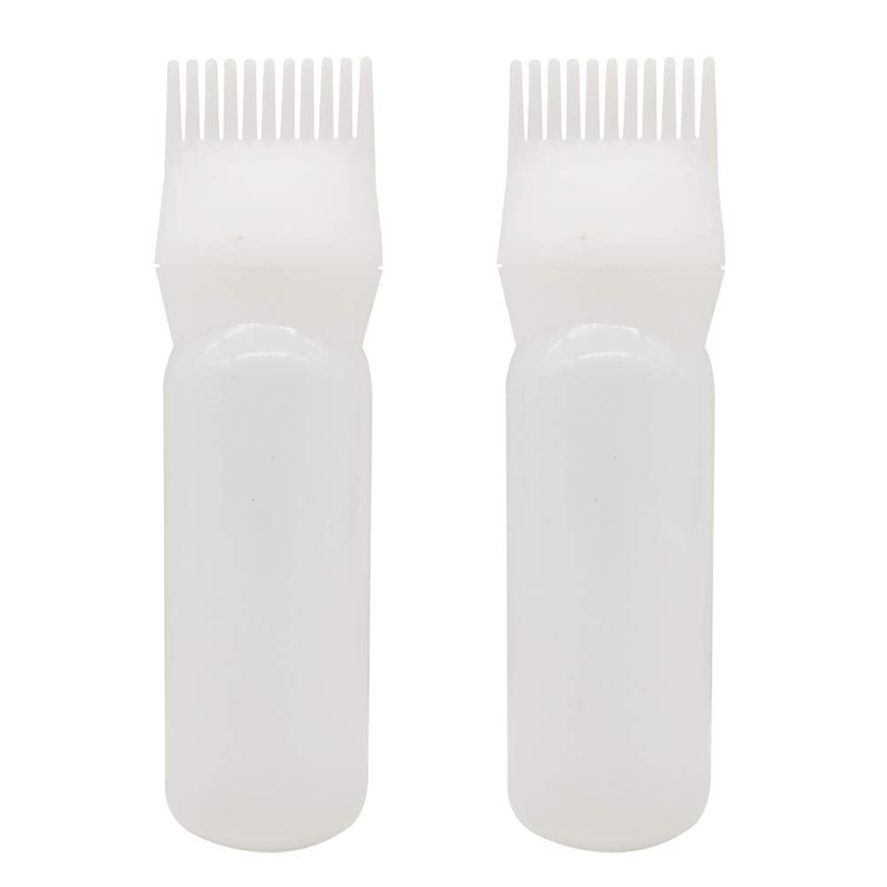 lasenersm 2 Pieces Root Comb Applicator Bottle Hair Coloring Dye Bottle Scalp Treament Essential Salon Hair Cleansing Bottle With Graduated Scale, White