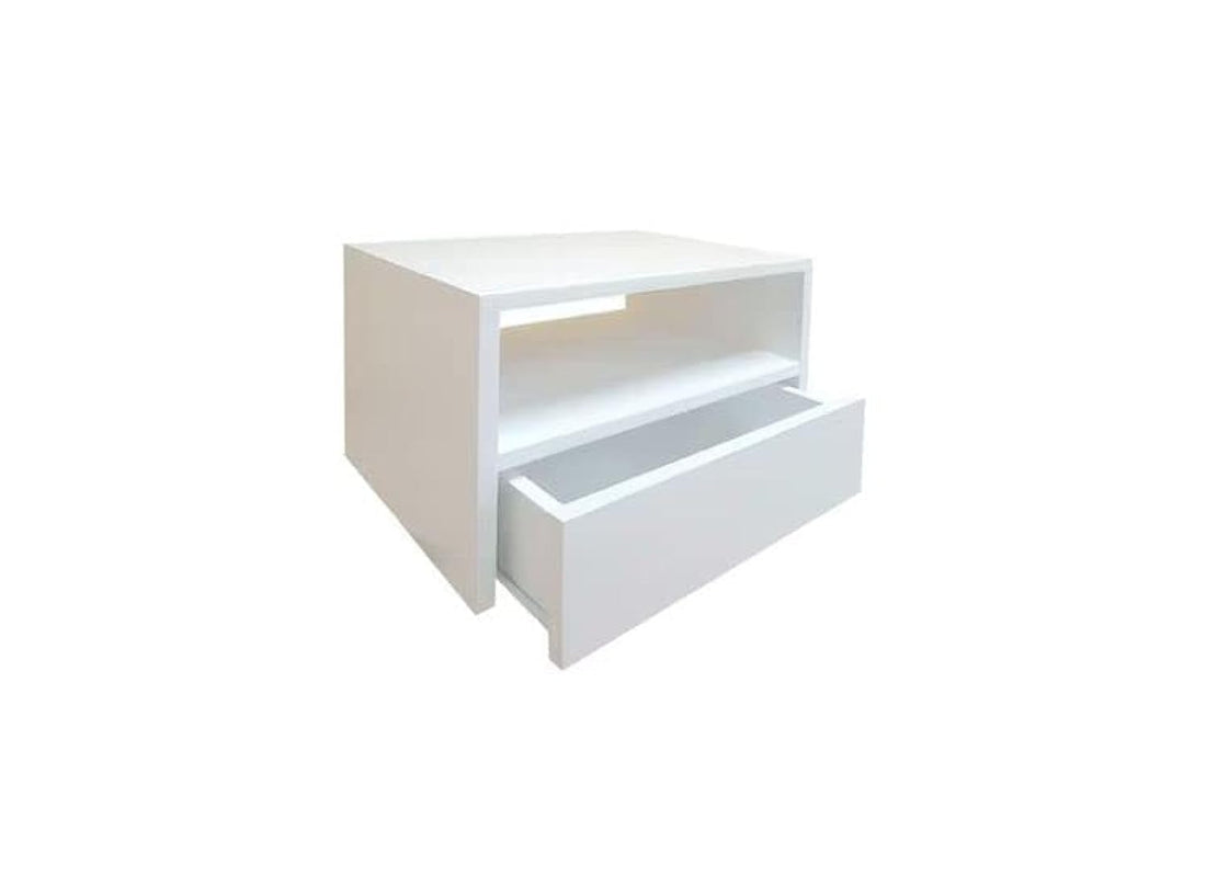 Portal Floating Nightstand Commode Wall Mounted Shelf with Drawer and Open Storage Shelf - 58 cm x 40 cm x 40 cm - White