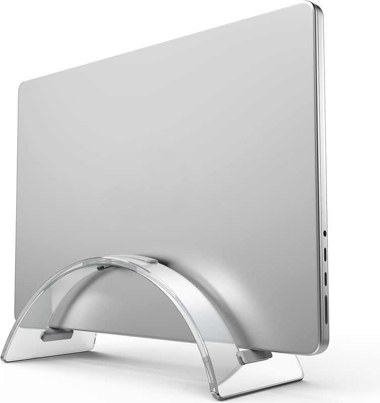 BEST MEDIA Vertical Laptop Stand for Desk, Space-Saving Acrylic Desktop Notebook Dock and Holder, Organizer for MacBook, Surface, and HP Laptops - 15L x 9W x 5H cm - Single Slot - 1 piece - Clear