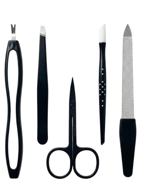 Nail Art Tools - Cuticle Trimmer & Remover+Metal Nail Files Professiona+Plastic Handle Hard Rubber Tipped Art+scissor and tweezer Pack of 5 PCS