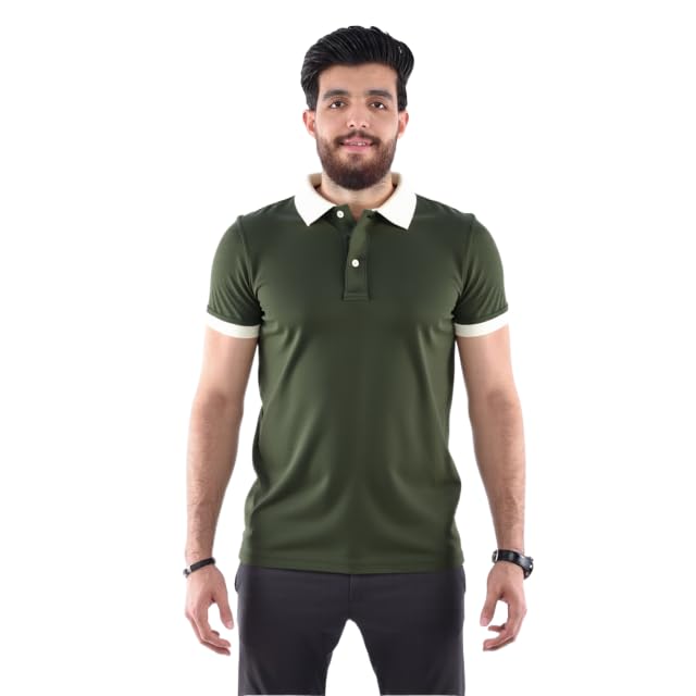 Half Sleeves Polo Shirt - Olive x Off White