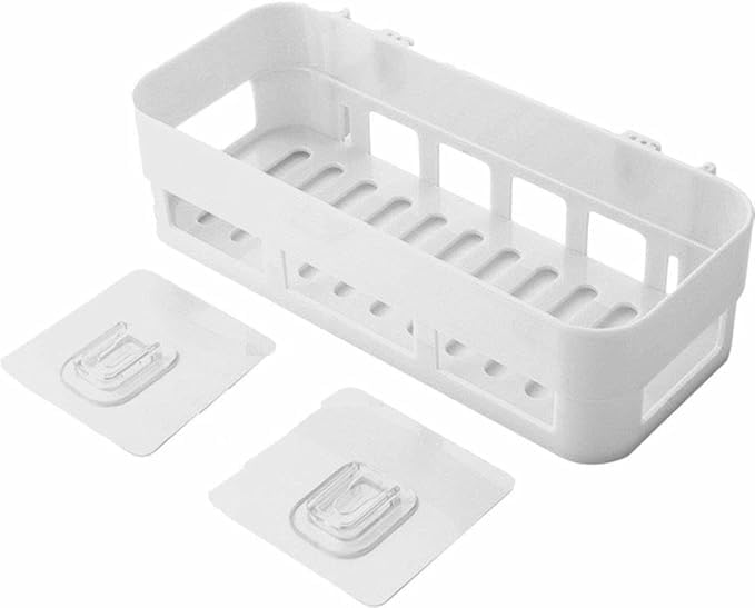 Plastic Self Adhesive Bathroom Shelf, Bathroom Organizer Shelf, Wall Mount Bathroom Accessories, Multipurpose Wall Holder Bathroom Storage Rack Box (Pack of 1) (White, 31 * 13 * 7cm)