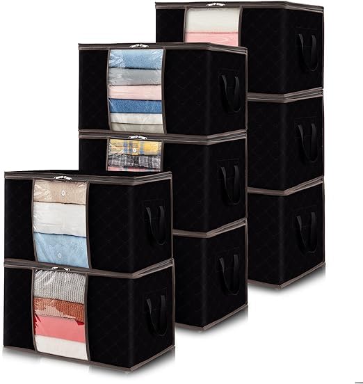Large Capacity Clothes Storage Bag Solution Organizer with Zips,Reinforced Handles Thick Fabric Foldable Duvet Storage Bag Anti-Mold Closet Storage Boxes for Comforters,Blankets,Bedding (6)