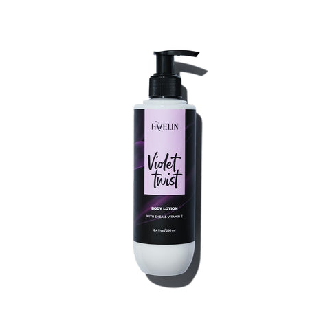 Favelin Violet Twist Body Lotion 250 ml | with nourishing Shea Butter - Coconut Oil - Glycerin and Vitamin E-deeply nourishesm - moisturizes the skin and leaves it supple and scented with Vanilla.