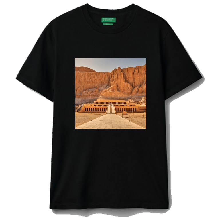 Black cotton t-shirt Ancient Egypt Temple Historical Monument Print,Pyramids,size (2XL)
