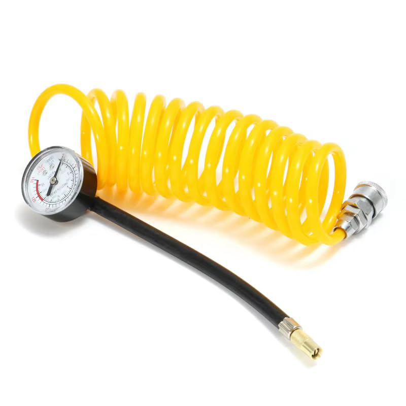 Extra Flexible Air Hose with Tire Gauge, Car Air Compressor Attachment, Compatible with Most Tire Pumps and Compressors (3 Meter Length) - KaberTrade