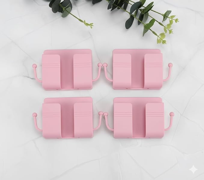 Folora Sticky Phone Holder Wall Mount Multifunctional Double Hook Pink Phone Holder for Storage Phone Remote Accessories (2)