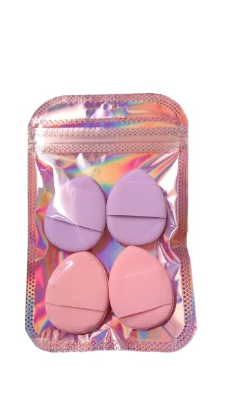 ECIF Mini Powder Puff Makeup Puff Wet Dry Cosmetic Applicator, Purple and Pink, 4 Pieces