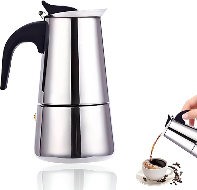 Espresso Maker Stainless Steel 4-Cup Moka Pot For Italian Greek Coffee Mocha Durable Easy Clean Energy Efficient