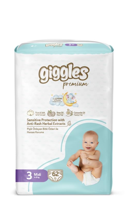 Giggles Baby Diapers 62-Pieces Jumbo Pack, Size 3