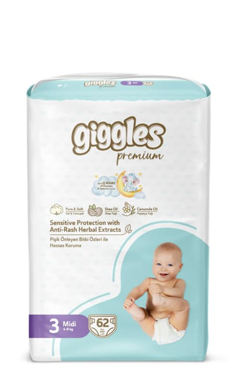 Giggles Baby Diapers 62-Pieces Jumbo Pack, Size 3