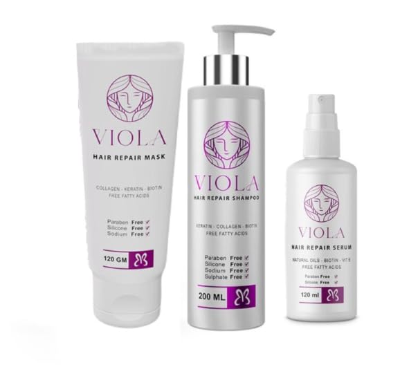 Viola Hair Care Routine Shampoo, Hair Mask and Repair Serum with Natural Oils Set