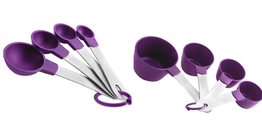 Downtown 8-Piece High-Quality Measuring Cup and Spoon Set with Metal Handles, Purple Kitchen Tools for Baking, Colorful Stainless Steel Handle Measurement Set for Accurate Cooking