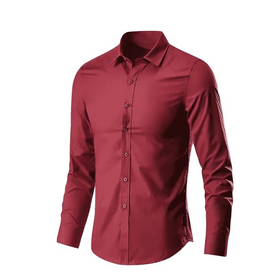 Men’s Formal Dress Shirt – Stretch Slim Fit Office Shirt Long Sleeve color red size xl -44..a461