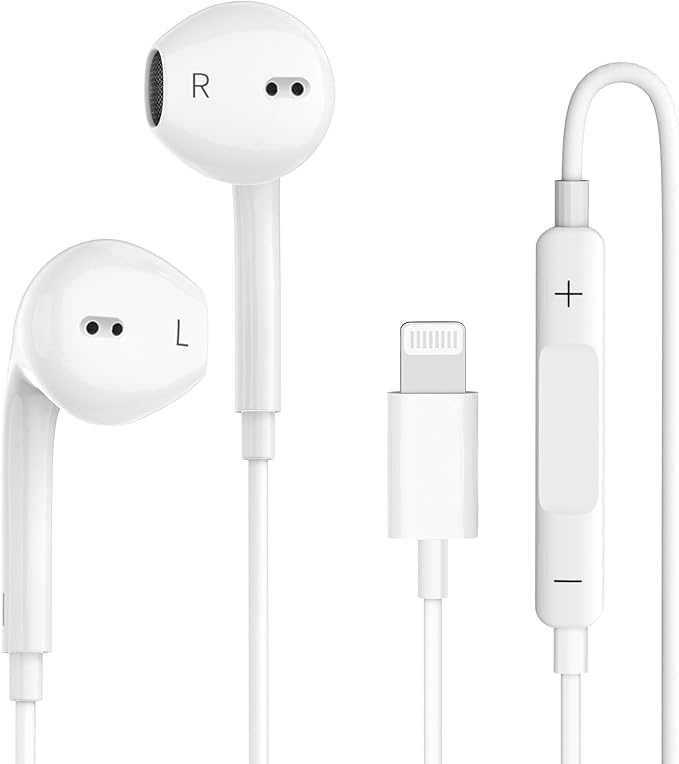 Lightning Wired Earphone with Microphone and Volume Control Compatible with iPhone x S Max R 8 Plus 7 Plug and Play for iOS 10 11 12 ( Direct Work Without Bluetooth )