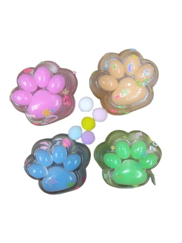 4 Pcs Cat Paw Fidget Toys, Squeeze-Me , Squishy Toys, Cute Squishies Stress Relief Cat Paw Fun Toys