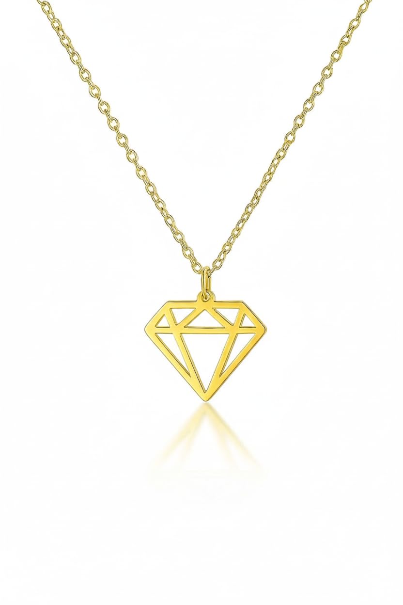 Gold Plated Simple Linear Diamond Necklace - Hollow Diamond Pendant Choker Chain - Fashion Stainless Steel and Rust Resistant Women Necklace - Symbolic and Elegant Gift