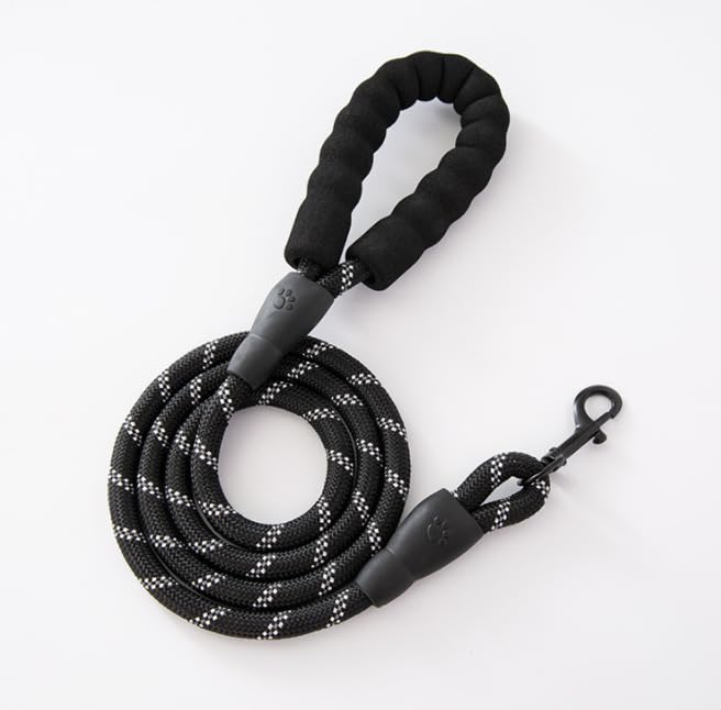 Dog Leash with Comfortable Padded Handle and Highly Reflective Threads for Small Medium and Large Dogs (1.5M Black)