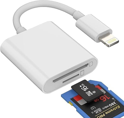 SD Card Reader for iPhone, Memory Card Reader with Dual Slot for SD/TF Card Plug and Play Trail Game Camera SD Card Viewer Lightning to MicroSD Card Camera Adapter for iPad No App Required
