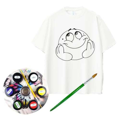 White T-Shirt Colour-In with Fabric Paints and Brush,Happy Easter,Size (2XL),