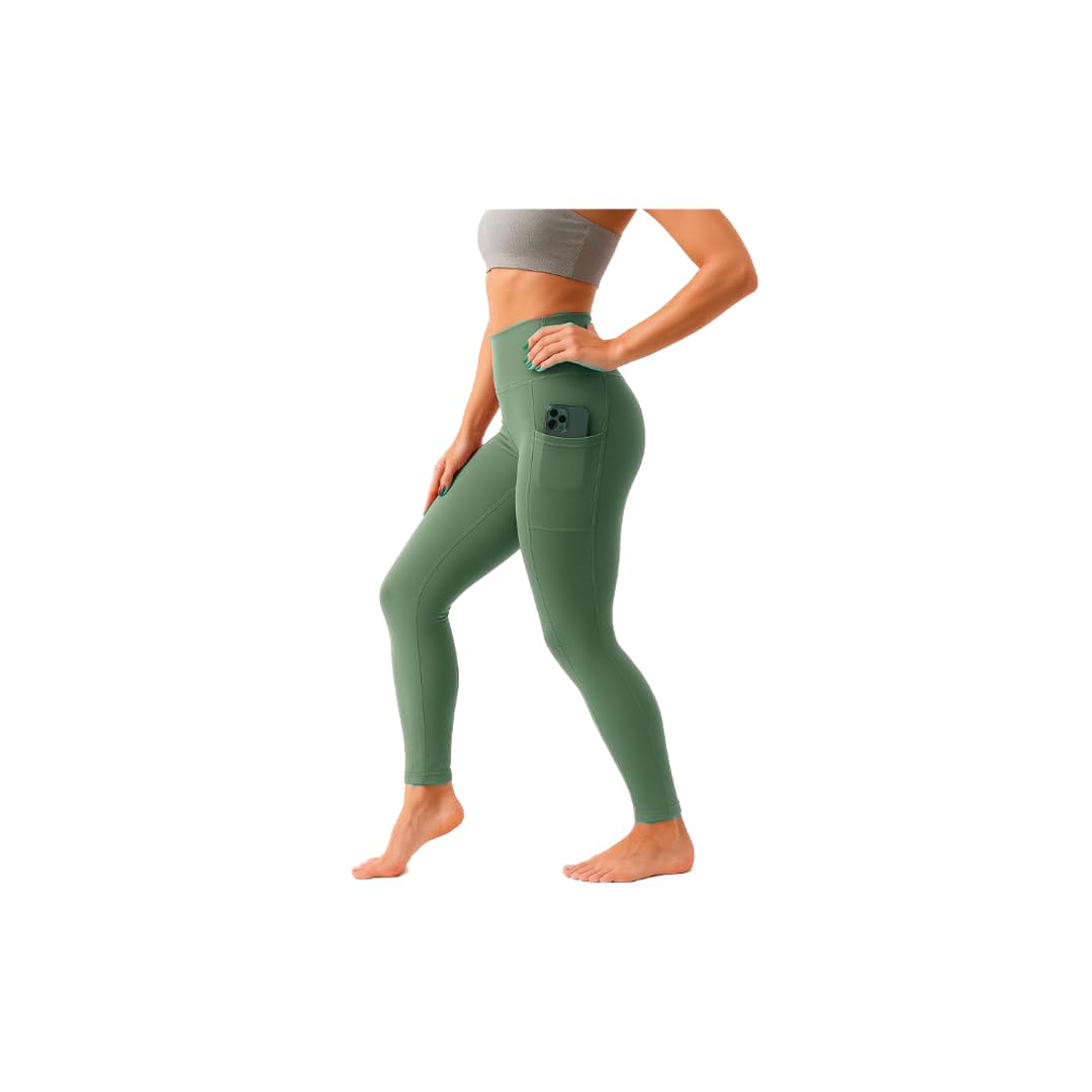 High Waist Athletic Leggings for Women, Microfibre Polyester Sports Pants with Phone Pocket