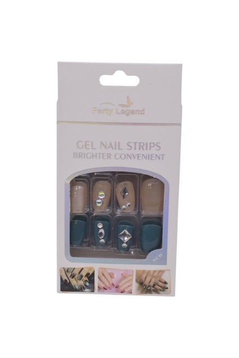 Party Legend Mink Nails Strips Set, 24 Pieces - Nude Forest Green
