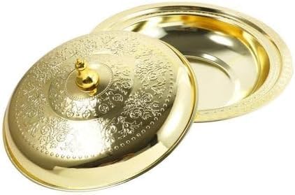 Serving Tray Kabsa Stainless Steel Round Large Size Handle Food Dish Arabic Cuisine Tableware Kitchen Essentials(40cm)