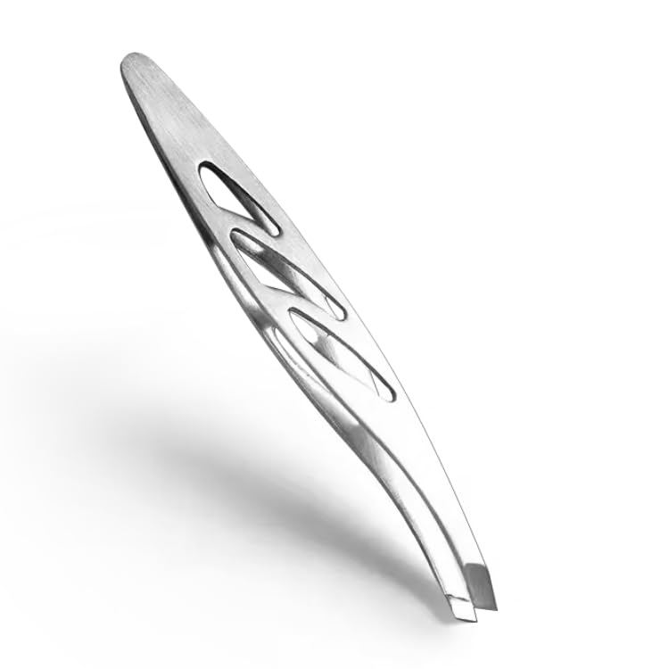 Nopatia Professional Eyebrow Tweezer Stainless Steel Precision Slanted Tip for Removing Facial Hair and Short Fluff at Root, Easy Control Shaping Tool, Ergonomic Design, Salon Results at Home