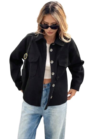 ,Casual Overcoat,BLACK, Long Sleeve, Zip Front with Side Pockets, Fall Style for Women,Coats, Jackets Vests,Jackets