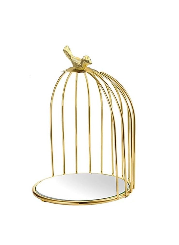 Mirror Top Metal Bird Cage Cupcake Stand - golden