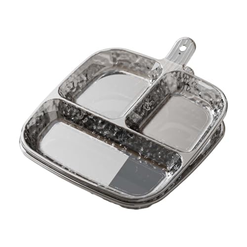 3 Sections Clear Plastic Serving Plate with Handle 20x16.6cm for Appetizers and Sauces