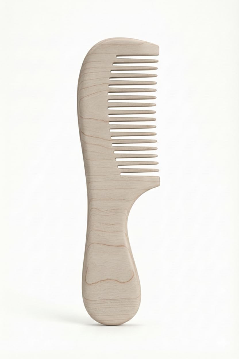 Nopatia Natural Wooden Comb Wide Teeth Detangling Comb for Curly and Wavy Hair Prevent Frizz and Static Electricity with Ergonomic Handle for Scalp Massage and Keep Hair Healthy(Beige)