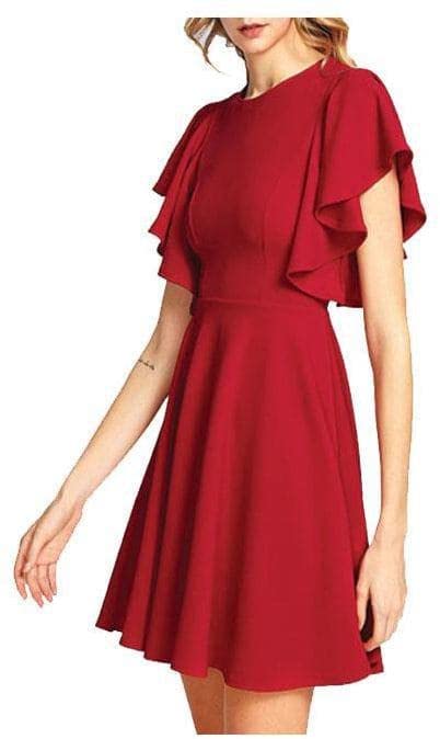Rosalynn Women's Ruffle Sleeve Short Dress Red