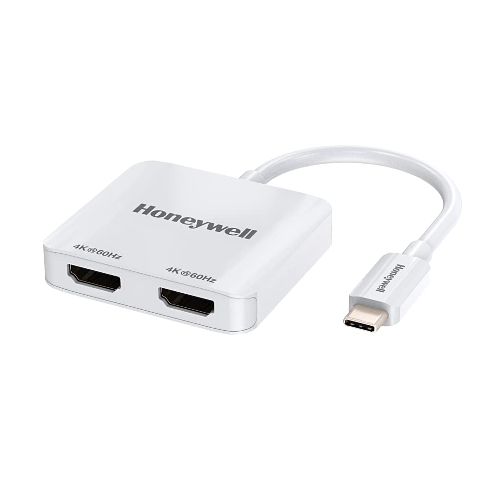 Honeywell Type C to Dual HDMI Adapter, 4K x 2K@60Hz Ultra HD Resolution, Compact & Portable, USB C to HDMI Port Hub, White