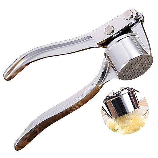 DE LUJO D'Lugo Metal Garlic and Ginger Press - High Performance and Excellent Efficiency - Ergonomic Design and Easy to Clean, Ideal for Daily Use