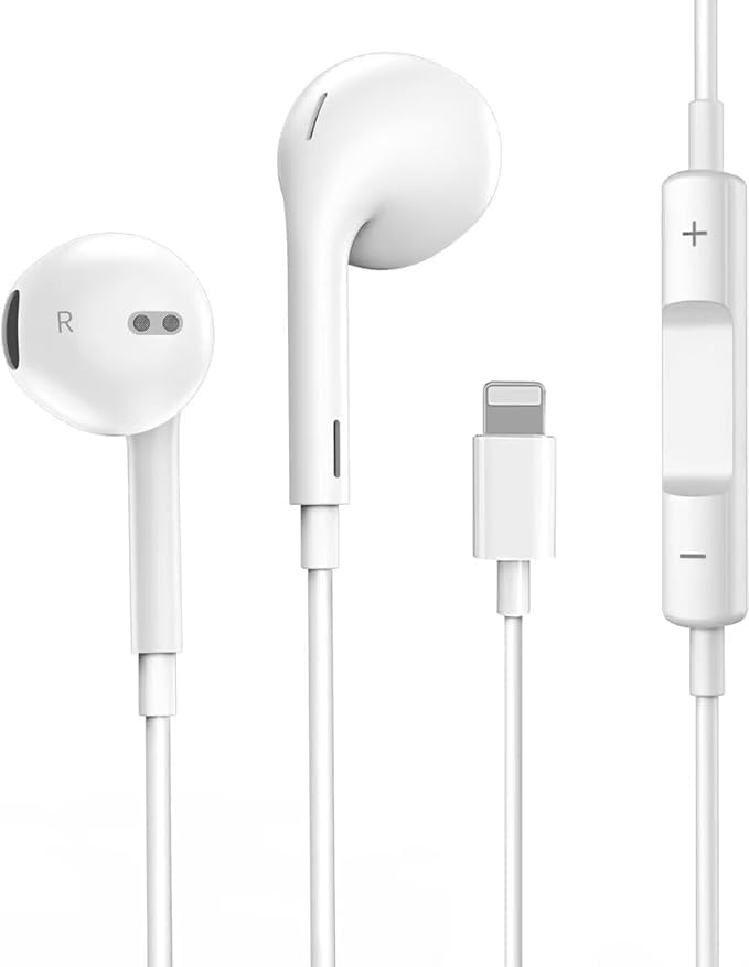 Wired Earphones with Type L Connector Built-in Volume Control and Microphone Without Bluetooth